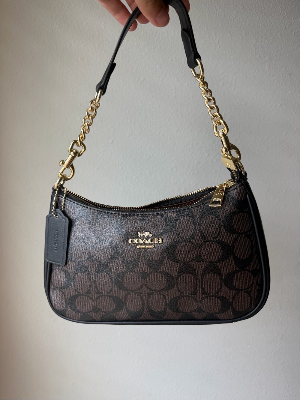 Coach Brown Signature Canvas Crossbody with Black Trim and Gold Hardware